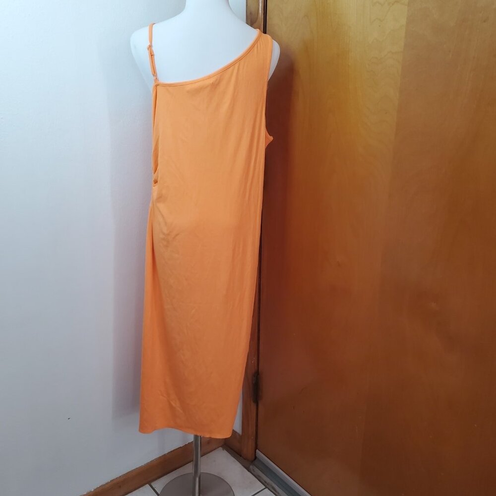 Women's 2X Orange Dress Madden NYC Asymmetrical Neckline Shirred Side Cut Out - Picture 9 of 14